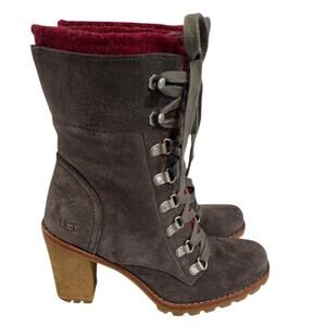 UGG Australia Fabrice Lace-Up Heeled Boots Womens 7 Gray Suede